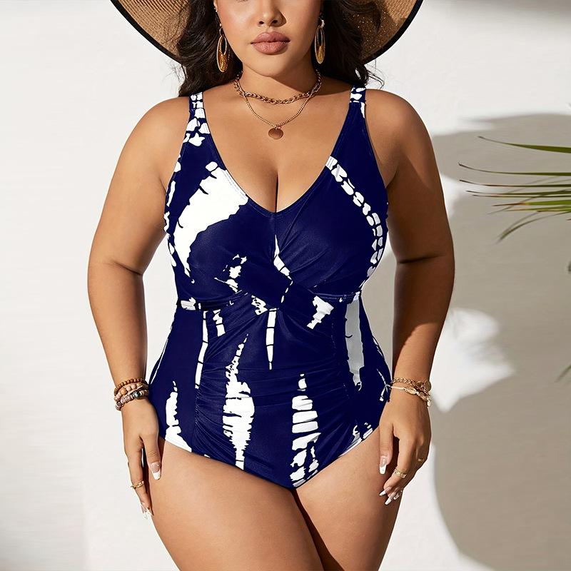 Costume da bagno intero bikini stampato con scollo a V taglie forti europee e americane