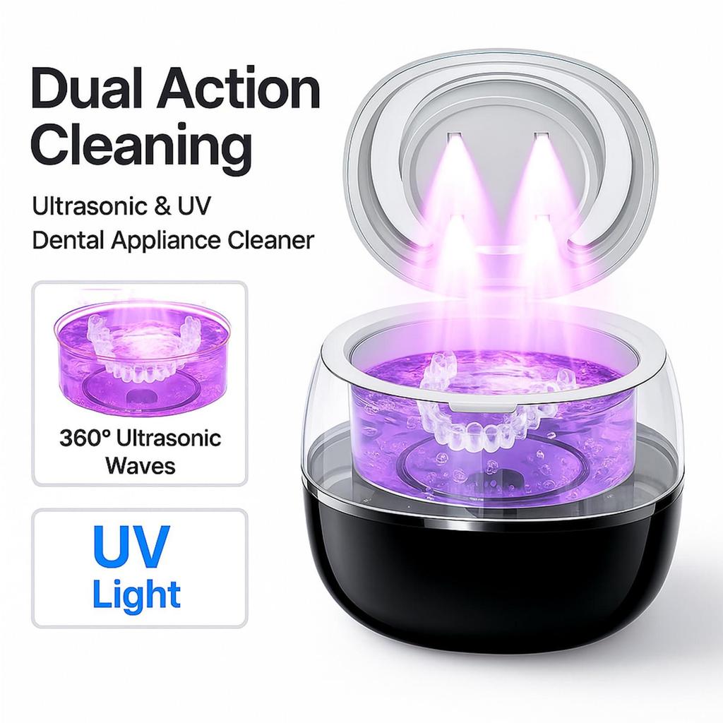 Ultrasonic Multi-functional Denture & Jewelry Cleaner with Purple Light, 180ml Capacity