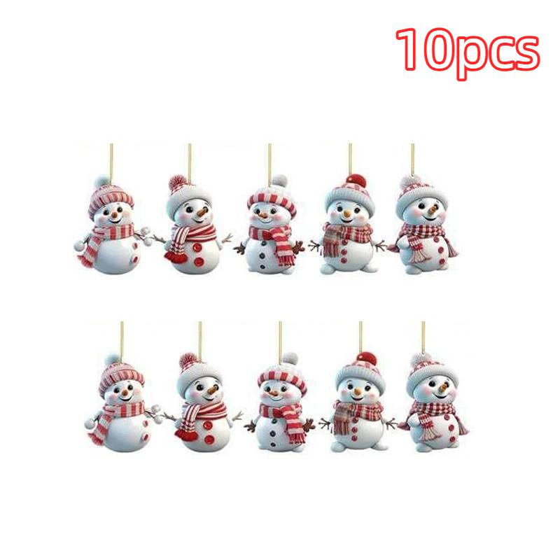 5/10Pcs Christmas Car Rearview Mirror Ornaments Creative Design Snowman Acrylic Hanging Decor for Car Interior Holiday