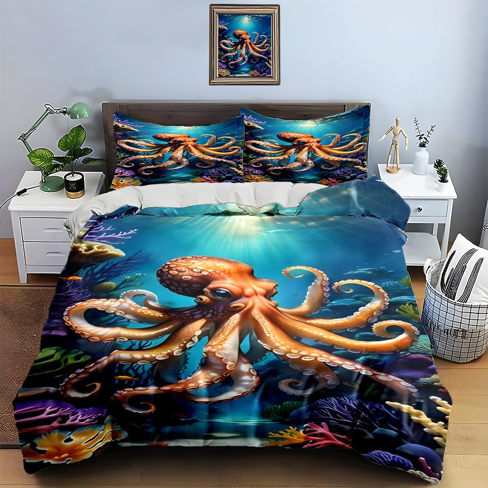 Octopus underwater scene. Bedding Duvet cover sets Duvet covers Pillowcases gifts (1 * Duvet Cover 2 * Pillowcases, without duvet insert)