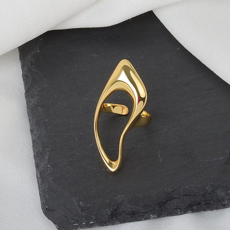 Hollow Teardrop Statement Ring for Women Girls Gold Plated Fashion Geometric Simple Adjustable Open Rings Party Holiday Jewelry