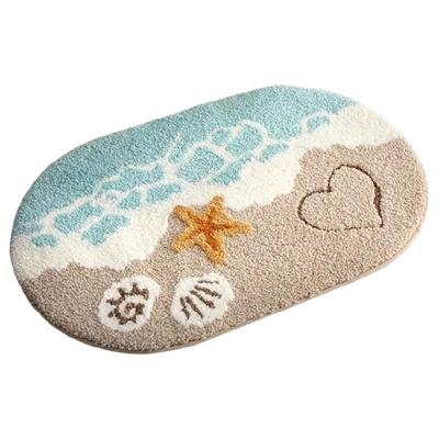 Tapis de salle de bain super doux sur le thème de la côte Absorbant Lavable en machine Antidérapant Tapis de sol pour douche Côtés de lit Entrée