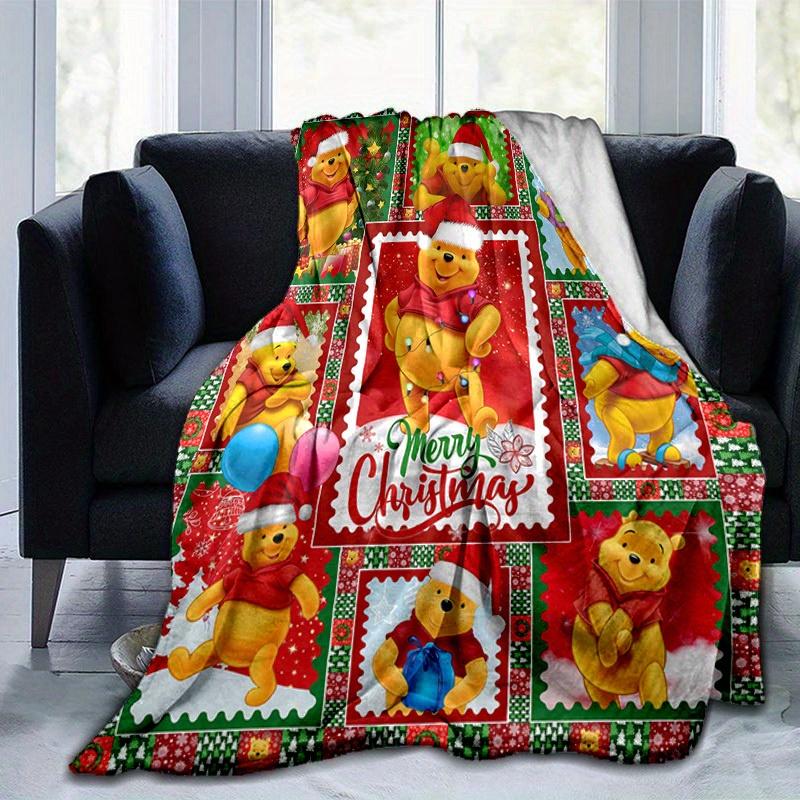 1pc. Christmas Winnie The Pooh Postage Stamps Design Blanket, Home Decorative Throw Blanket for All Seasons, Cute Cartoon Gift Idea for frie