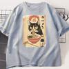 Ramen Cat T-shirt Japanese Style Black Cat Eating Ramen Grpahic T Shirts TrendySoft Short Sleeve Clothing