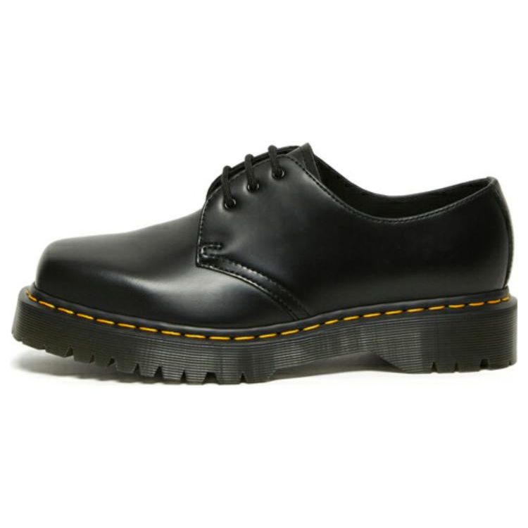 Dr. Martens Leather Round Toe Thick Sole Lace-Up Polished Low Top Shoes Unisex Shoes Black 27875001