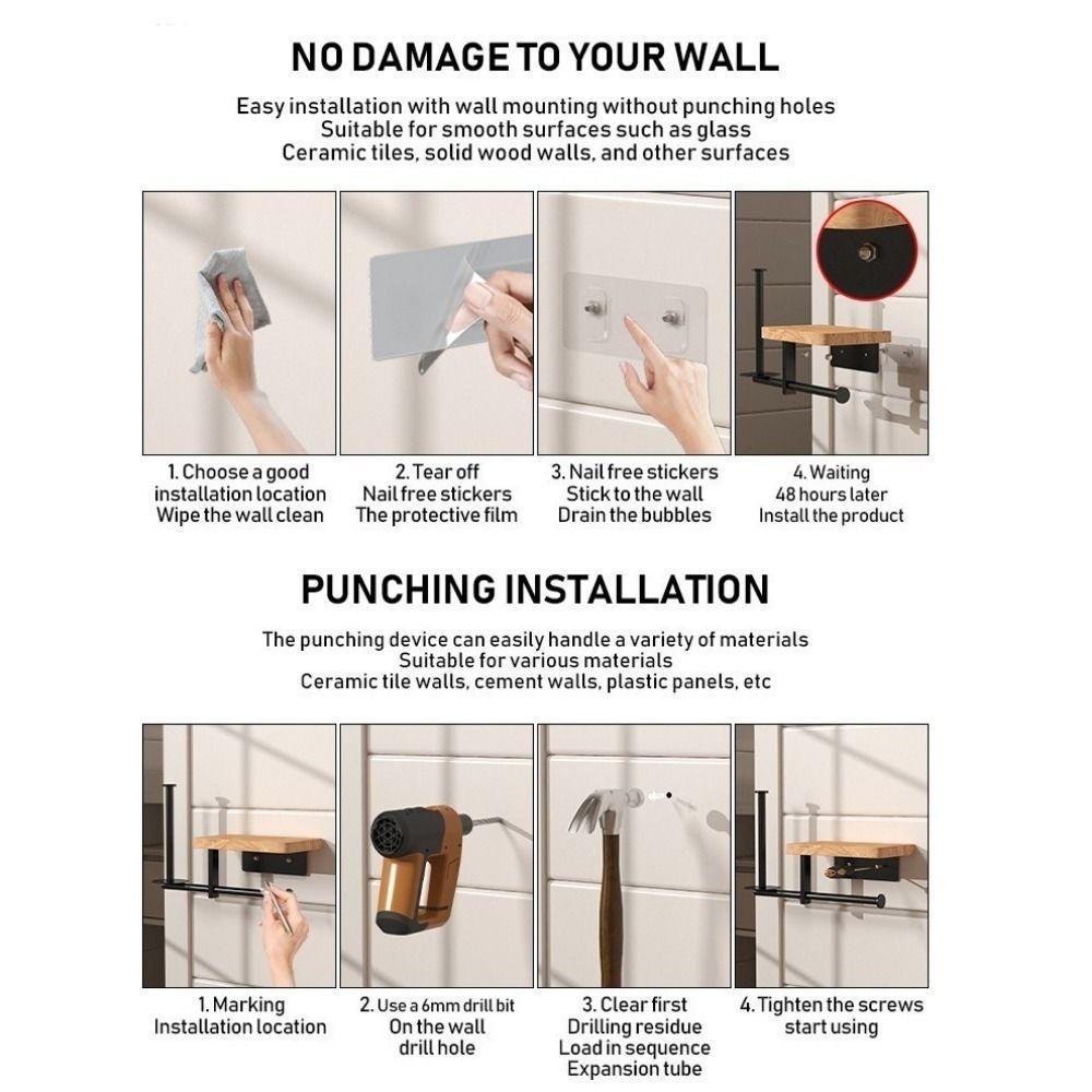 Tiered Design Toilet Paper Holder No-drill Tissue Holder Roll Paper Holder Bathroom