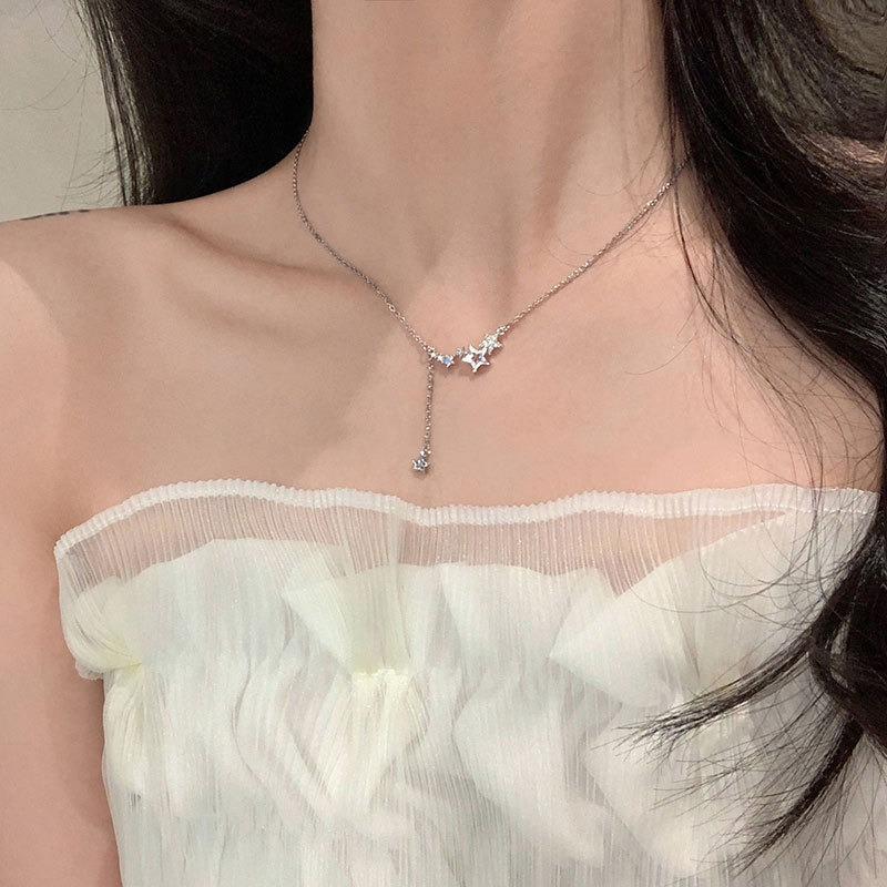 Tassel Star Necklace Women's Simple Fashion High Sense Small Star Pendant Niche Design Diamond Clavicle Chain