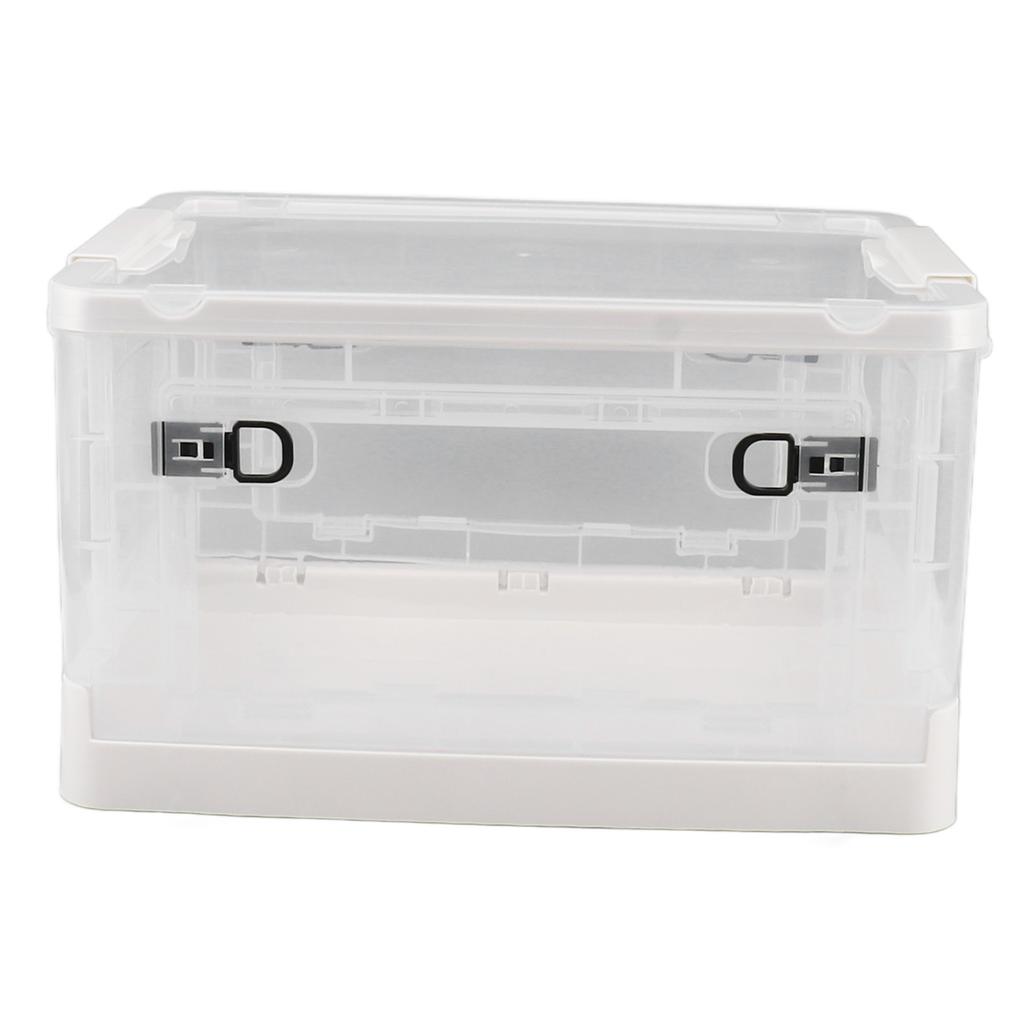 Clear Storage Box Foldable Stackable 3 Sides Opening Transparent Organizer Bin with Wheels for Books Clothes M (55L)