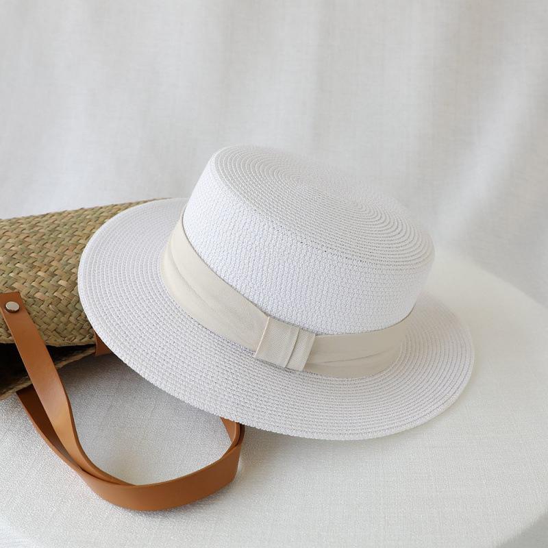 French flat-top sun-protection hat for women, summer beach vacation sunshade hat, internet celebrity woven wide-brim fresh top hat