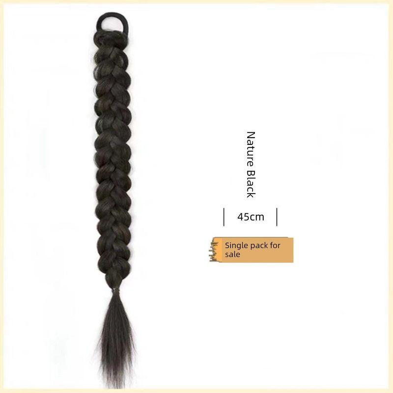 

Парик дреды в китайском древнем стиле Мяо, женская коса-хвост, вязание крючком, длинная коса, искусственный, милый, крутой, сексуальный, серебряная нить, плетение 1-braided Nature black-single