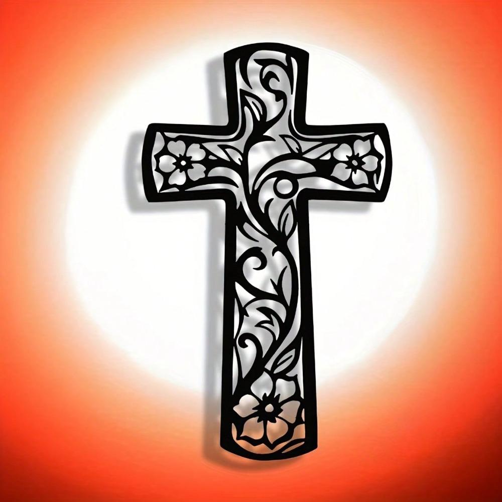 Abstract Cross Wall Art Metal Decor Filigree Grapevine Design Modern Spiritual Sculpture Office Living Room