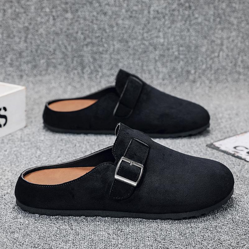 Men s slippers 2026 Men s Suede Sandals Retro Cork Clogs Men Mules Shoes  with Arch Support Unisex Classic Beach Birkenstok 39 чёрный