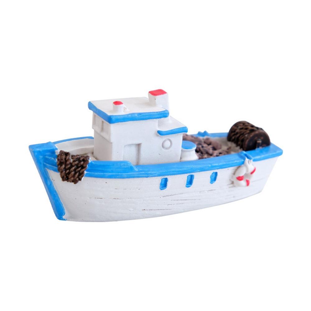 Micro Landscape Blue Boat Model Small Fishing Boat Ornament Sail Boat Figurine  Children's Room