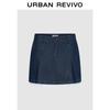 UR 2026 Women's Pleated Hem Plaid Patchwork Denim Skirt