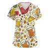 Women's V Neck Short Sleeve Work Top with Pockets Oktoberfest Print Medical Uniform Nurse Scrub Shirt for Healthcare Professionals
