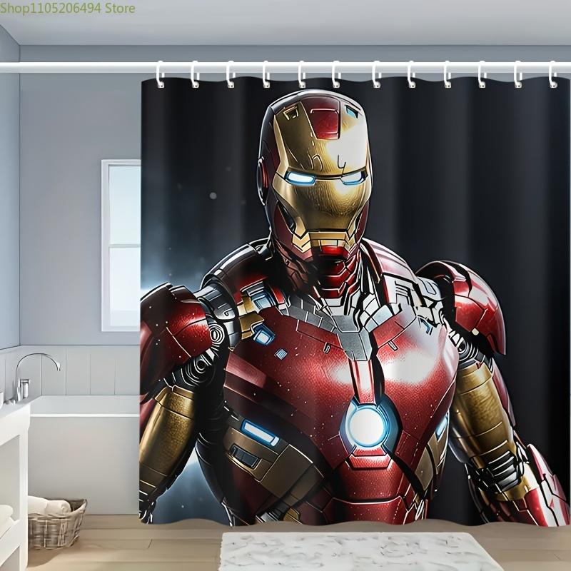 

1pc MARVEL Iron for Man Shower Curtain with 12 Hooks, Durable Polyester, Vibrant Cartoon Design, Perfect for Homes, Hotels, an 90x180cm