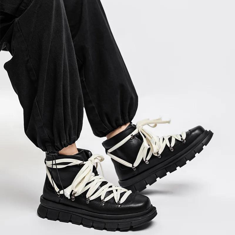 

Дизайнерские 2025 Контрастные шнурованные черные туфли Мужские Весенние Новые Увеличивающие рост Низкие мужские ботинки Хайстрит 42 чёрный