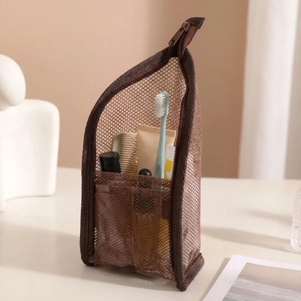 EVA Mesh Folding Makeup Bag Waterproof Zipper Closure Standing Toiletry Bag Vertical Design Large Capacity