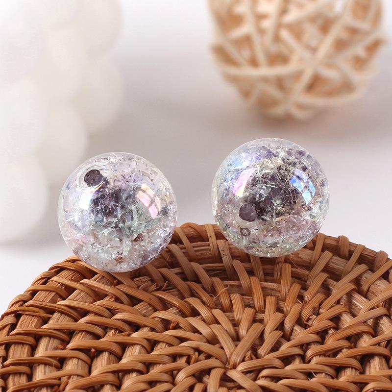 Acrylic Transparent Plated AB Color Bursting Straight Hole Pattern Round Plastic DIY Floral Colored Beads Jewelry Accessories