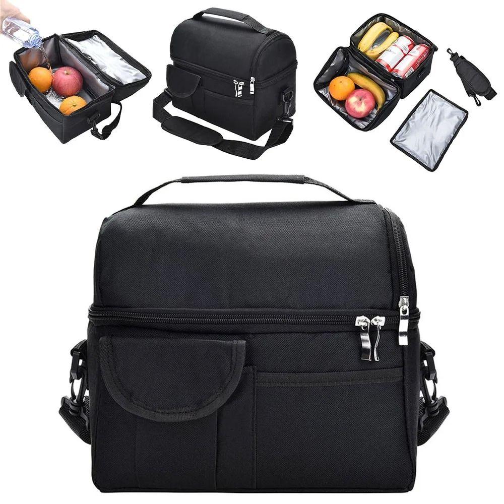 New Dual Durable Compartment Insulated Lunch Box Large Capacity Leak-proof Cooler Bag Multifunctional Lunch Tote Men Women