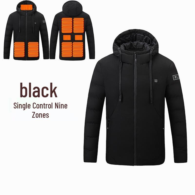 Men's Smart Heated Winter Jacket with Hood - Warm, Constant Temperature, Cold-Proof Cotton Coat