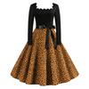 Women's Casual Vintage Leopard Print Long Sleeve Round Neck Dress