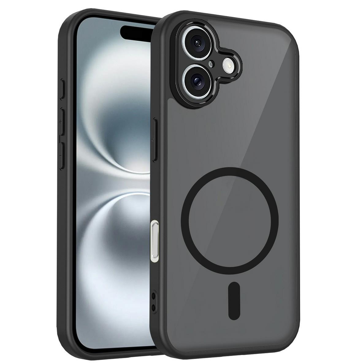 For iPhone 16 Magnetic Case Skin Touch Matte Translucent PC + TPU Anti-Drop Phone Cover