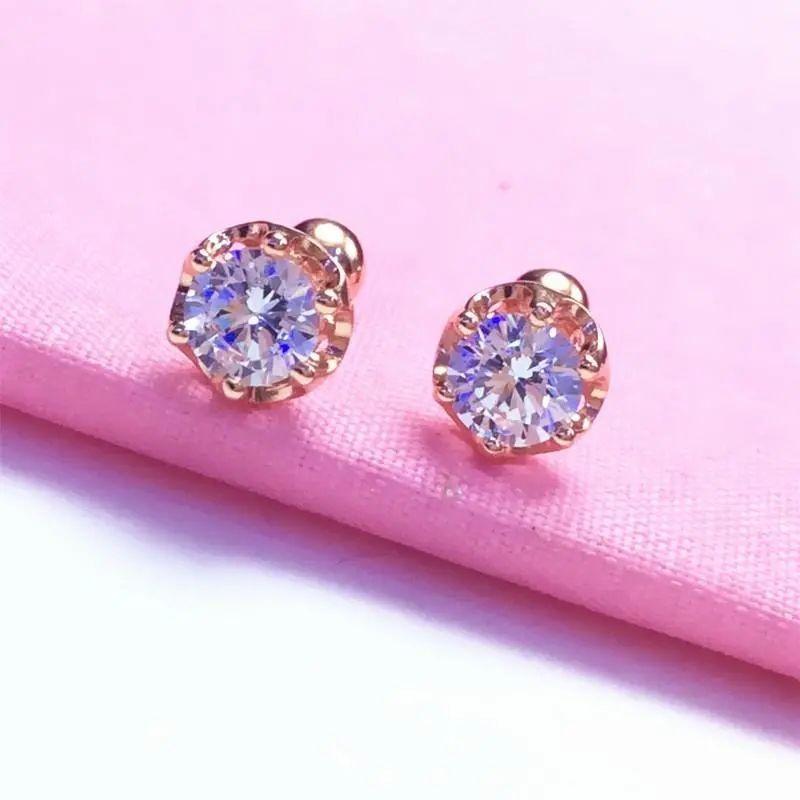 Purple Gold-Plated Rose Gold Shiny Zircon Stud Earrings Classic Fashion Exquisite Foreign Gas Color Gold Earrings Women