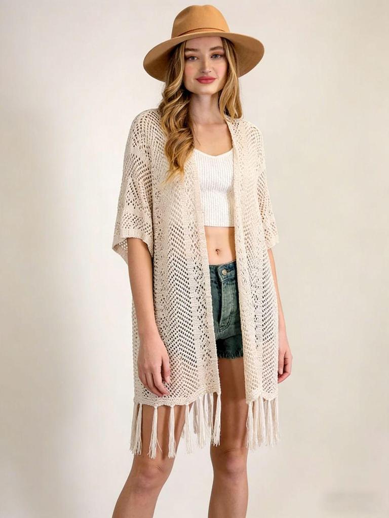2026 Summer Plus Size Tassel Beach Cover-up: Women's Lightweight Knit Cardigan