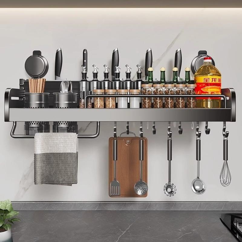 Suction Cup Kitchen Rack Knife Holder No Punching Multifunctional Wall-mounted Seasoning Chopstick Knife Storage Rack