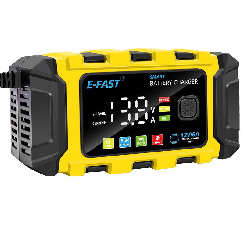 E-FAST 12V Lithium & Lead-Acid Car/Motorcycle Battery Charger with Color Screen