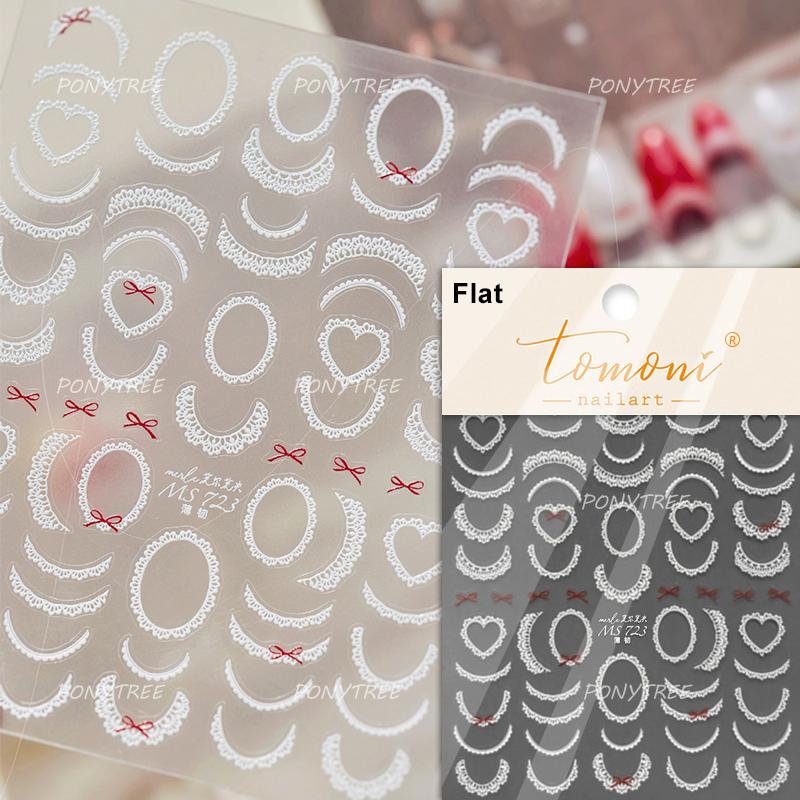 Lovely Strawberry Cherry Bowknot Lace Crystal Rhinestone Line Rococo Chic Adhesive Nail Art Sticker Manicure Decals