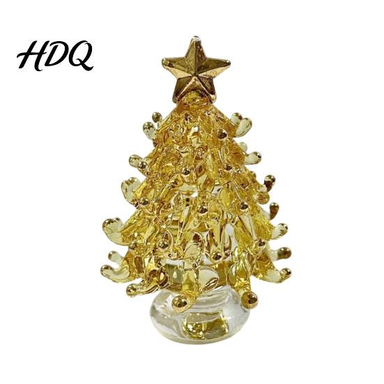 Artisan Glass Collectible Glazed Christmas Tree Ornament with Star Topper Colorful Small Desktop Art Faux Crystal Tabletop Decor for Home