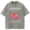 Strawberry Fruit Print Women's Wash T-Shirt Loose Oversized Cotton Comfortable Top Short Sleeve Basic Cute Tees