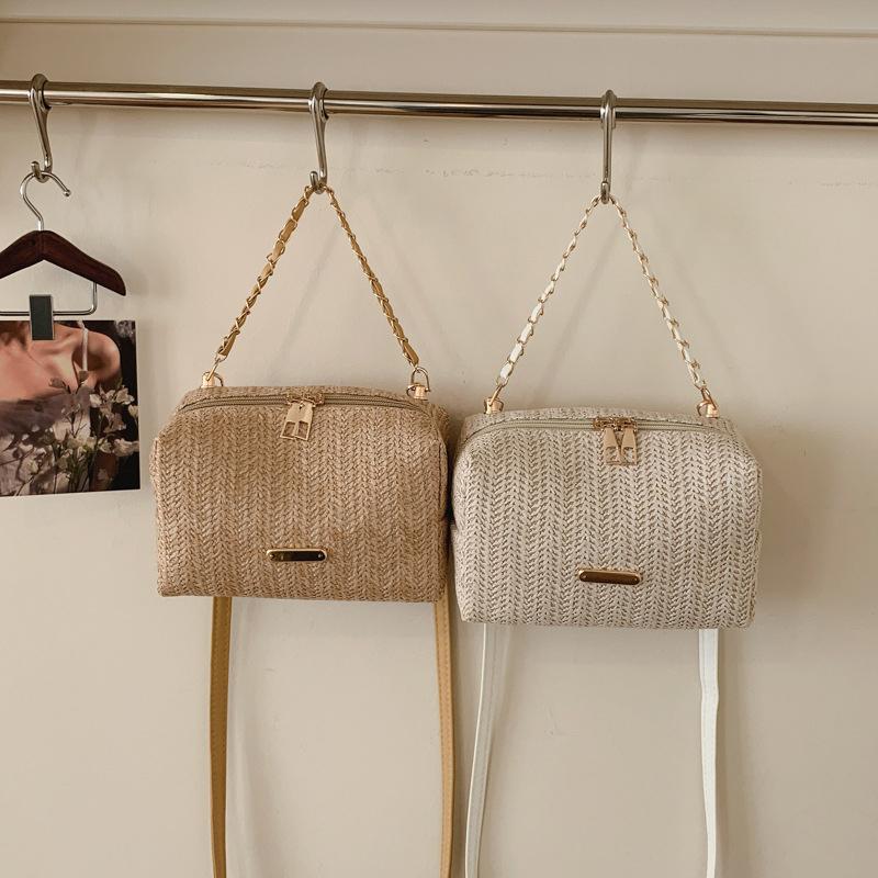 Yogodlns Fashionable Stylish Woven Straw Women's Bag New Trendy Chain Handbag Simple Woven Shoulder Crossbody Bag