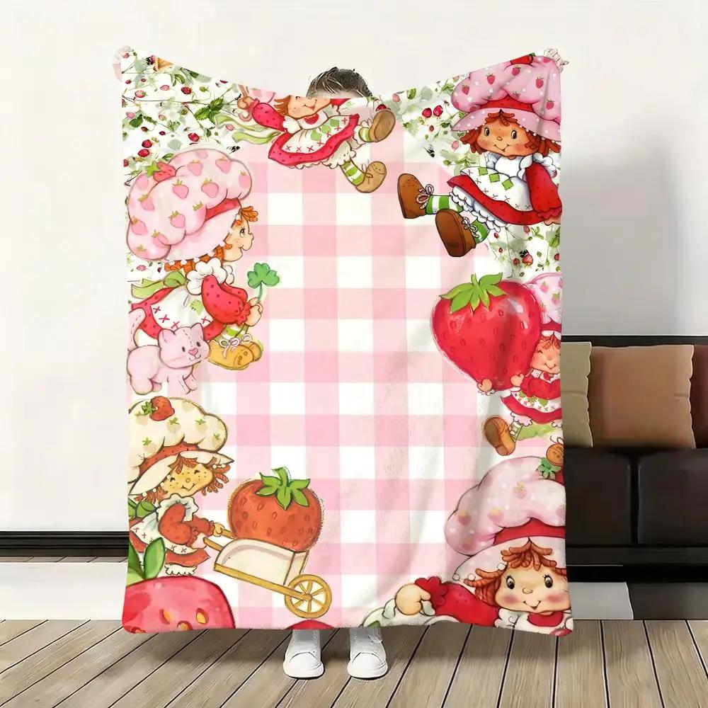 Coperta morbida in flanella a forma di torta alla fragola, calda, delicata sulla pelle, oversize per divano, letto, ufficio, inverno