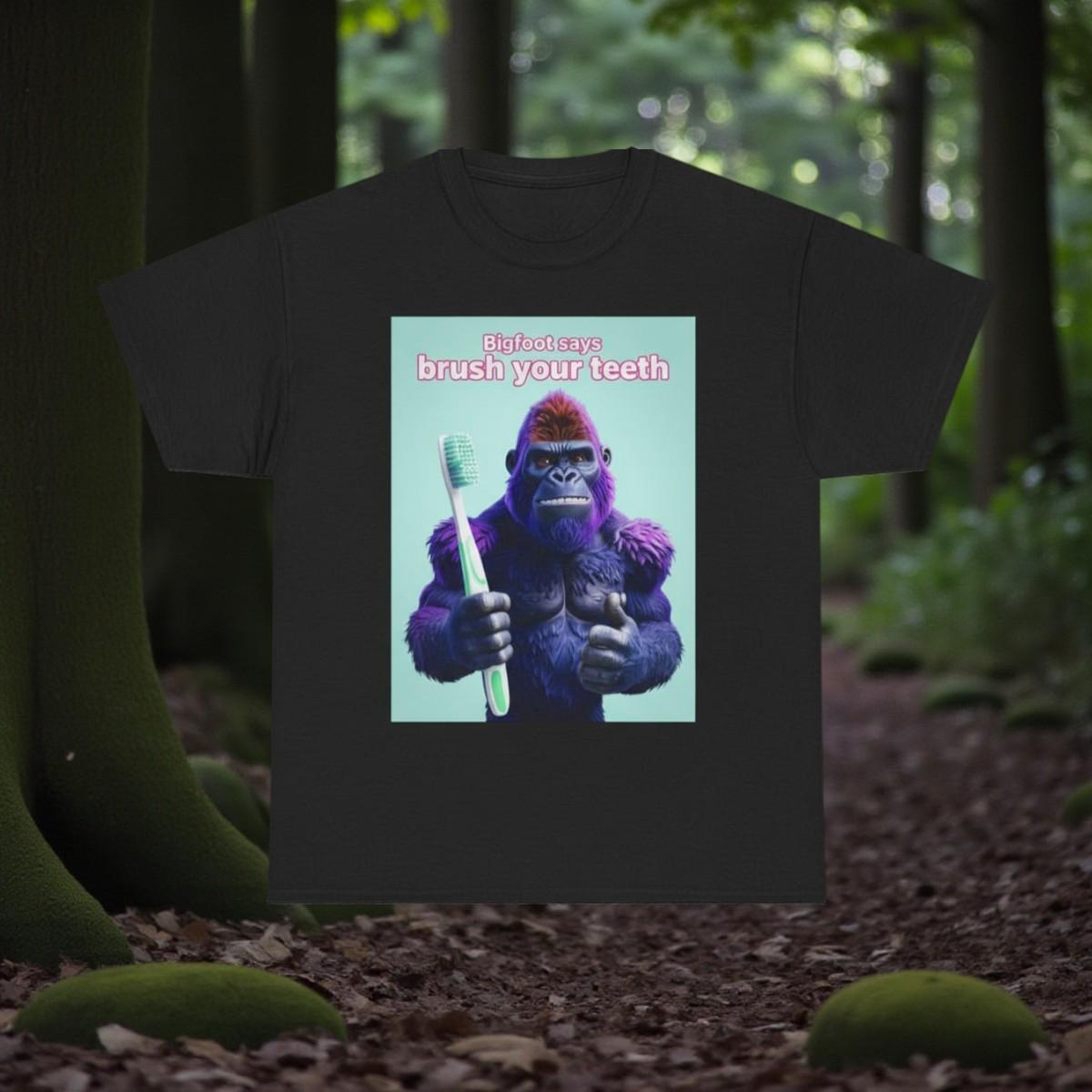Sasquatch Brush Your Teeth Tee | Funny Bigfoot Toothbrush Novelty Shirt L