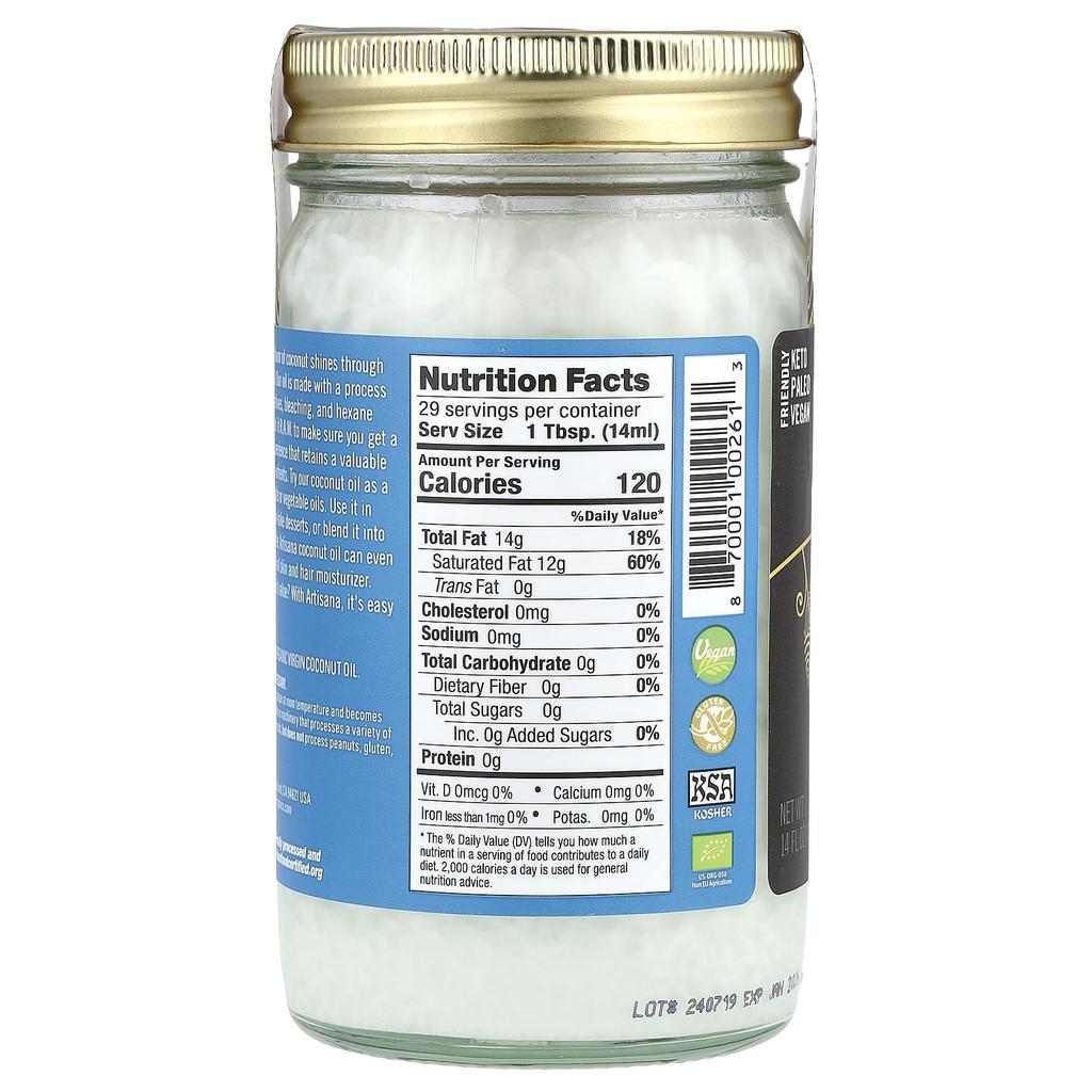Organics, Raw Coconut Oil, Virgin, 14 Oz (414 G)