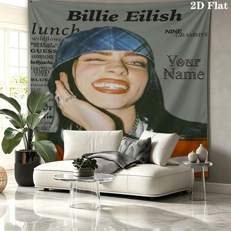 Arazzo da Parete con Nome Personalizzato Billie Eilish Appeso Estetico alla Parete Coperta in Tessuto Stampato Arazzi Decorativi per Camera da Letto Soggiorno Decorazioni per la Casa