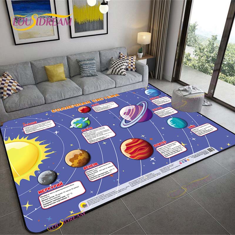 Cartoon Space Universe Planet Carpet for Living Room Bedroom Sofa Area Rug Kitchen Door Un-slip Floor Mat Alfombra Birthday gift