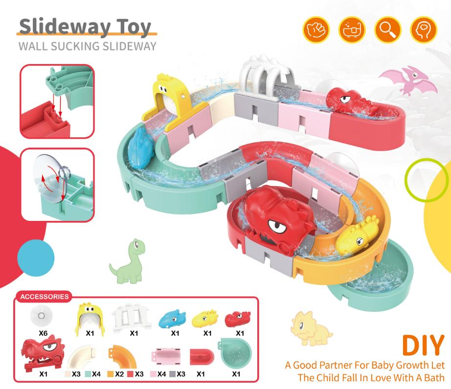 Bath Toys for Kids DIY Building Water Slide Tracks Dinosaur Bathtub Wall Toys for Toddlers Fun Baby Bathtime Bath Tub Shower