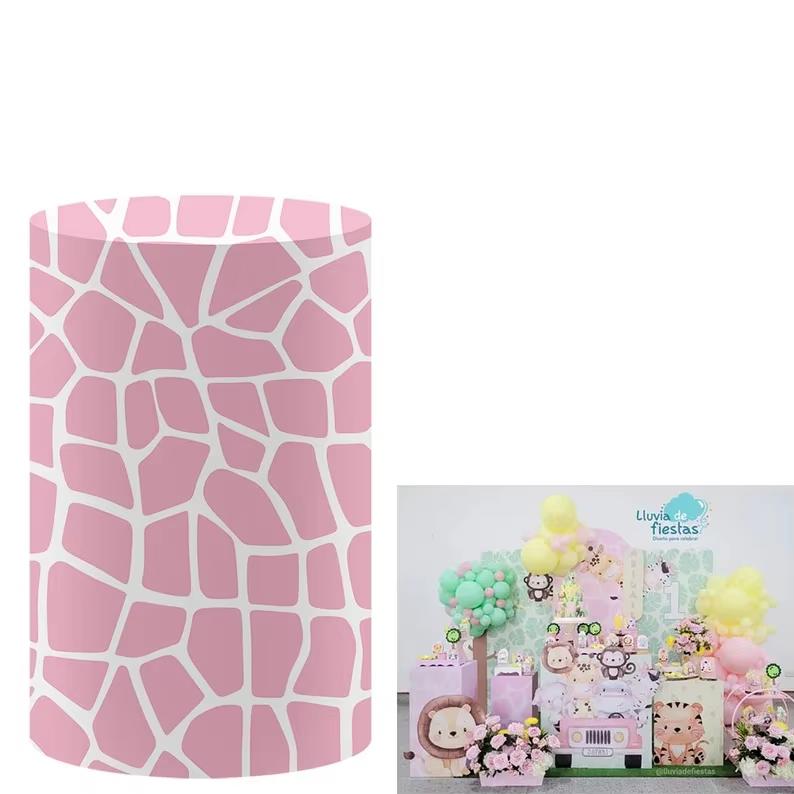 BEPAN Pink Kuh-Thema Bogen-Säulen-Hintergrund anpassbar Baby-Geburtstagsparty Taufe Babyparty Dekorations-Requisiten Stretch-Stoff