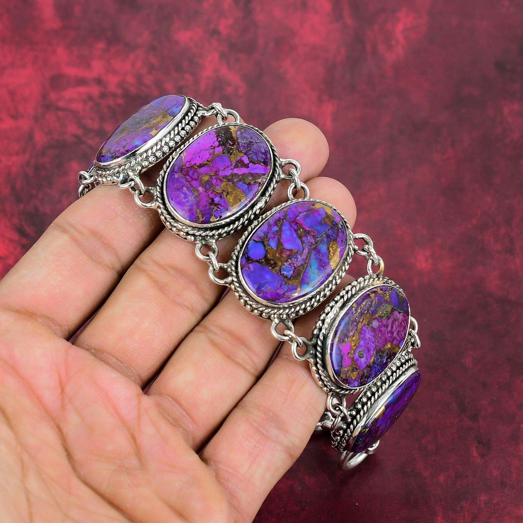 Lila Kupfer Türkis Edelstein Schmuck, 925 Massiv Sterling Silber Armband Schmuck, Handgefertigtes Unglaubliches Natürliches Türkis Armband Geschenk Für Mutter
