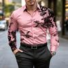 Men's Red Black Baroque Floral Print Long Sleeve Shirt Slim Fit Button Down Casual Business Dress Shirts