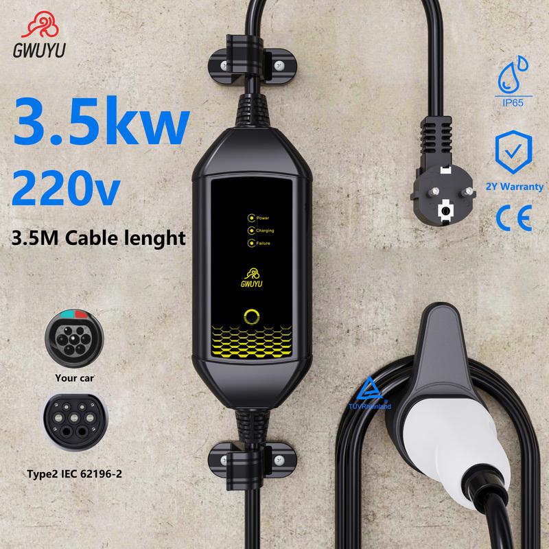 GWUYU Type 2 Car Charger 16A Protable EV Charger 3.5M  Cable Current Car Charging Station Plug and play with indicator light