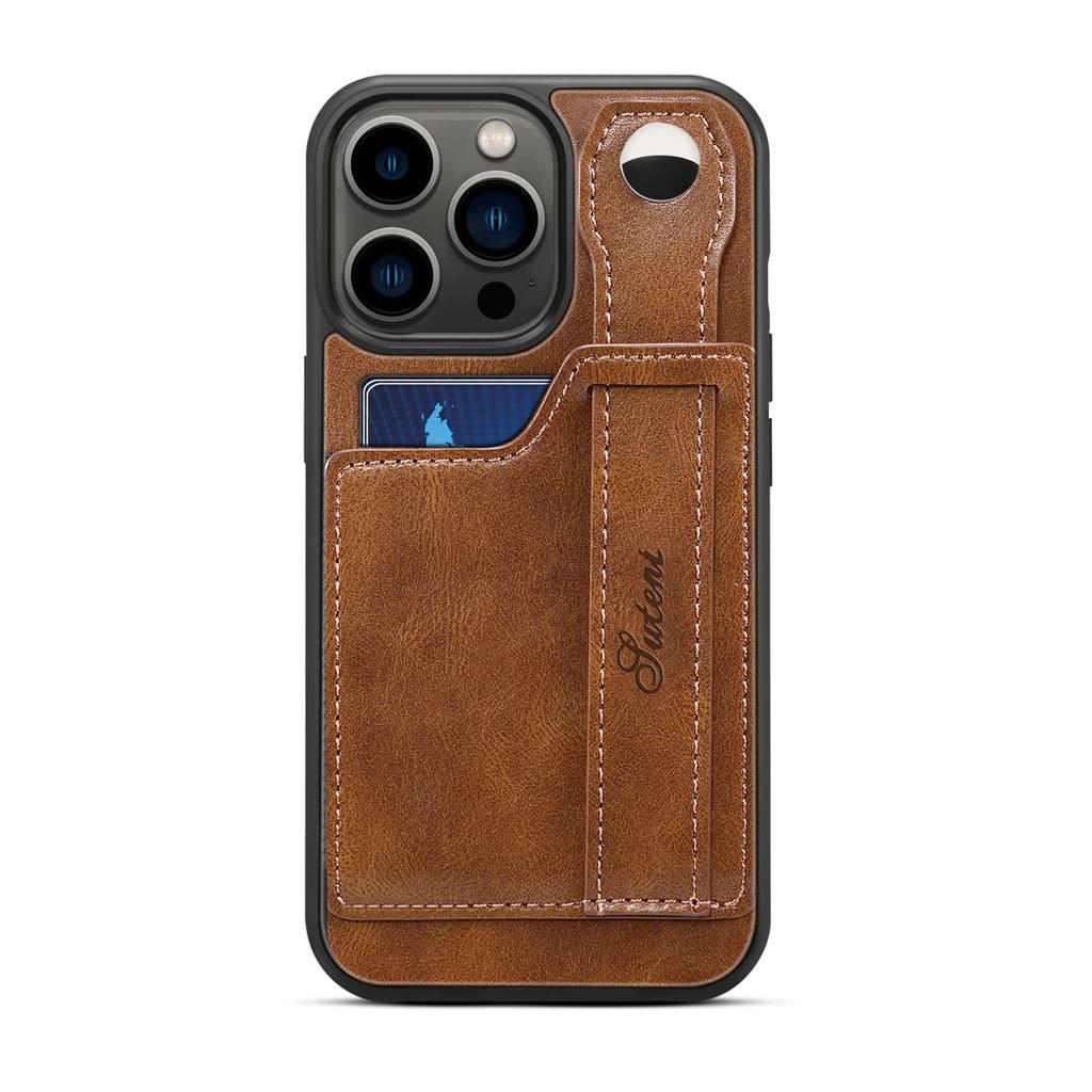 Cards Solt Wallet Wrist Band Leather Case for IPhone 14 15 Pro Max 12 13 11 XS X XR 15Plus Bracket Wristband KickStand Cover