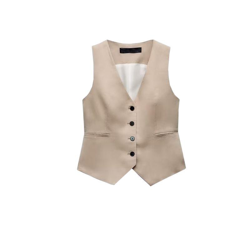 

Spring New Two-Piece Suit Linen Vest 8178394 Linen Straight Pants 8003394 80036 Sand vest L