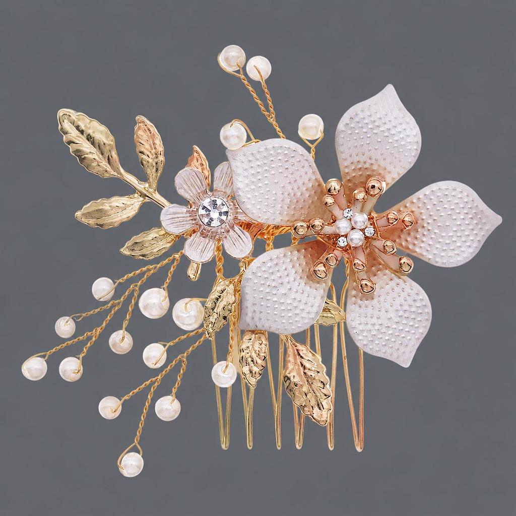 Handmade Flower Hair Clip with Alloy, Pearl and Drip Oil - Bridal Wedding Headwear Accessory