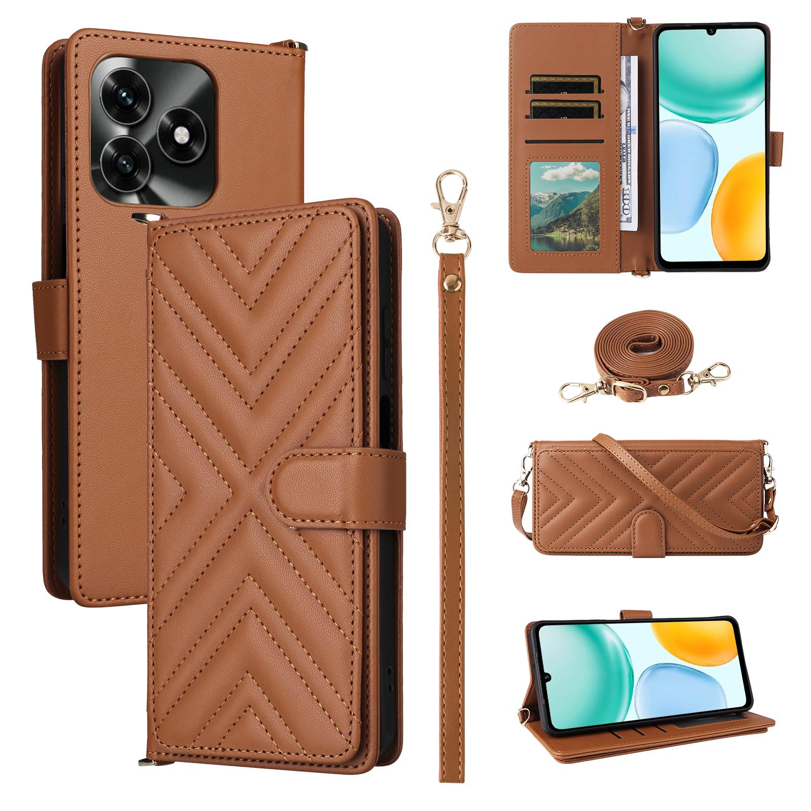 

Leather Case for Honor X5c 4G/X5c Plus 4G/Play10A 4G Stand Wallet Phone Cover with Shoulder/Wrist Strap