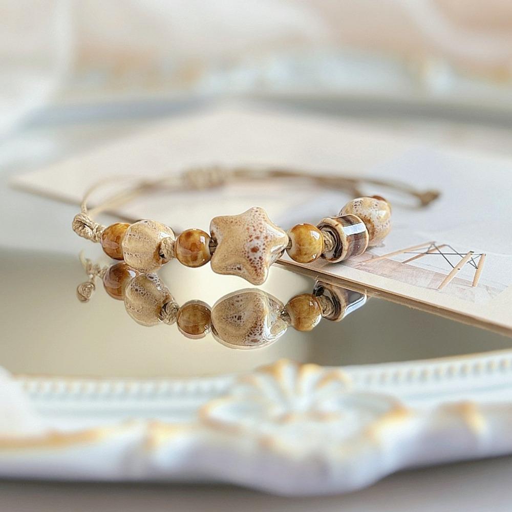 China Ethnisch Retro Jingdezhen Keramik Stern Runde Perlen Kette Armband für Frauen Freundschaft Charme Schmuck Zubehör Geschenke